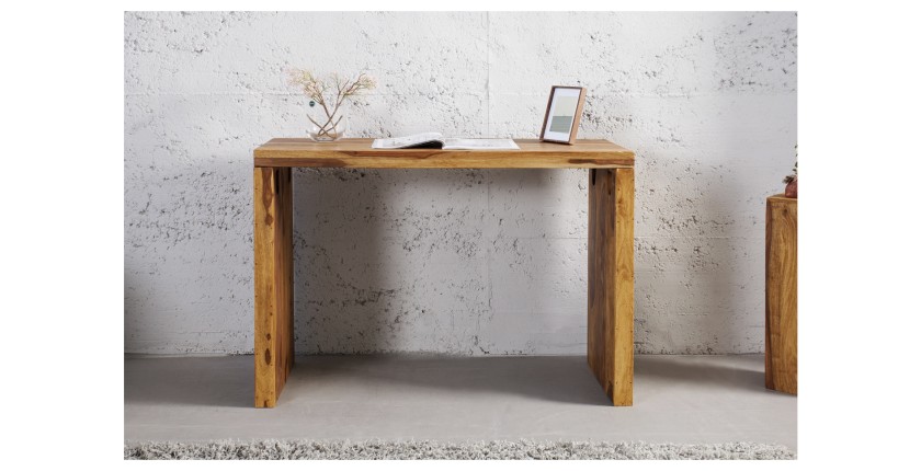 Bureau ORBO 100cm en bois de sheesham vu de face