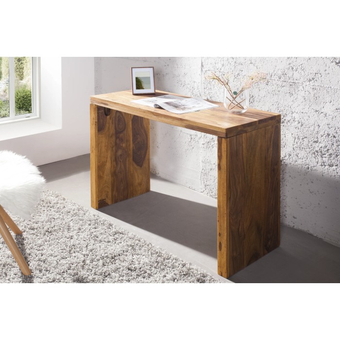 Schreibtisch ORBO 100 cm aus massivem lackiertem Sheeshamholz – Klares Design in natürlichem Braun