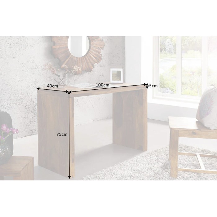 Schreibtisch ORBO 100 cm aus massivem lackiertem Sheeshamholz – Klares Design in natürlichem Braun
