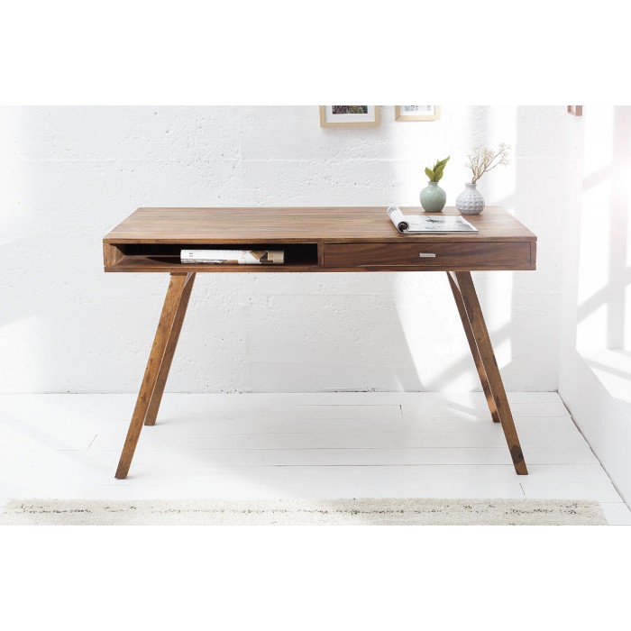 Büro Schreibtisch SCANOVA 117 cm aus massivem lackiertem Sheeshamholz mit Schublade und Fach – Skandinavischer Stil