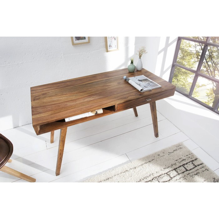 Büro Schreibtisch SCANOVA 117 cm aus massivem lackiertem Sheeshamholz mit Schublade und Fach – Skandinavischer Stil