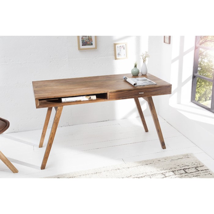 Büro Schreibtisch SCANOVA 117 cm aus massivem lackiertem Sheeshamholz mit Schublade und Fach – Skandinavischer Stil