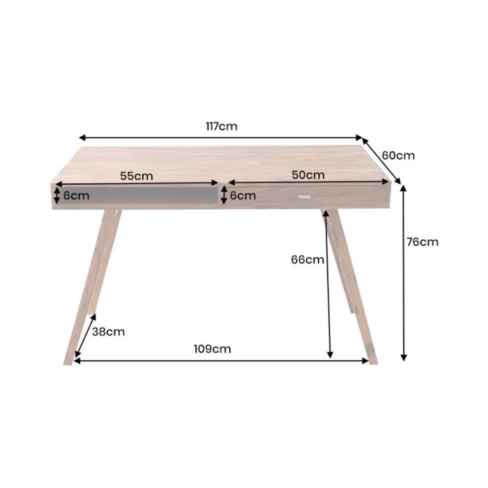 Büro Schreibtisch SCANOVA 117 cm aus massivem lackiertem Sheeshamholz mit Schublade und Fach – Skandinavischer Stil
