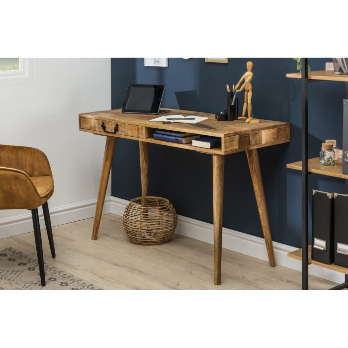 Schreibtisch SCANOVA 120 cm aus massivem, lackiertem Mangoholz mit Schublade und Fach – Skandinavischer Stil