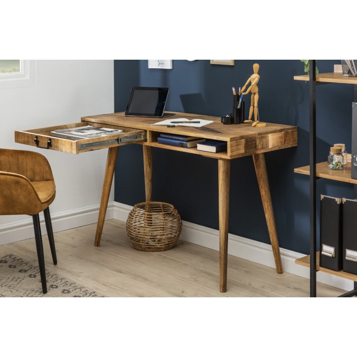 Schreibtisch SCANOVA 120 cm aus massivem, lackiertem Mangoholz mit Schublade und Fach – Skandinavischer Stil