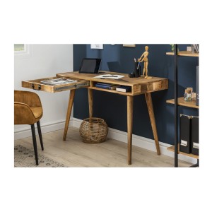 Bureau SCANOVA 120cm en bois de manguier avec tiroir ouvert