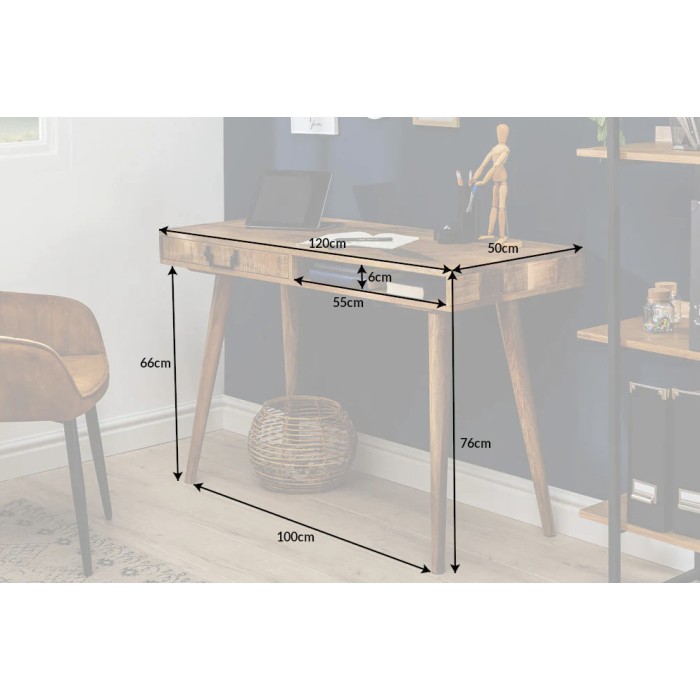 Schreibtisch SCANOVA 120 cm aus massivem, lackiertem Mangoholz mit Schublade und Fach – Skandinavischer Stil