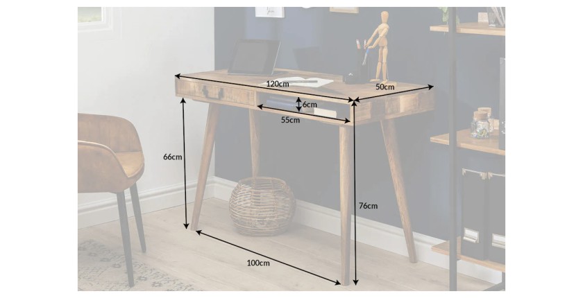 Bureau SCANOVA 120cm en bois de manguier dimensions