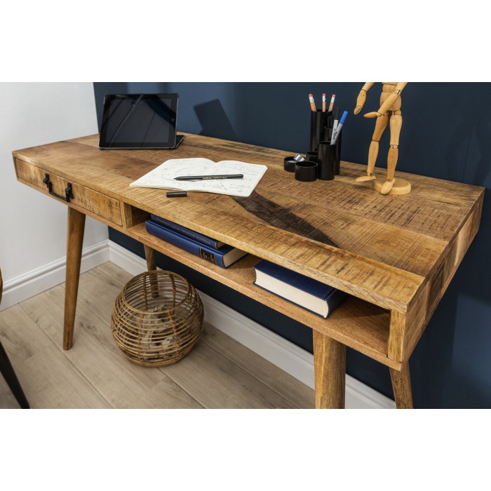 Schreibtisch SCANOVA 120 cm aus massivem, lackiertem Mangoholz mit Schublade und Fach – Skandinavischer Stil
