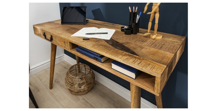 Bureau SCANOVA 120cm en bois de manguier vu de haut