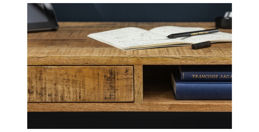 Zoom sur la tranche du bureau SCANOVA 120cm en bois de manguier