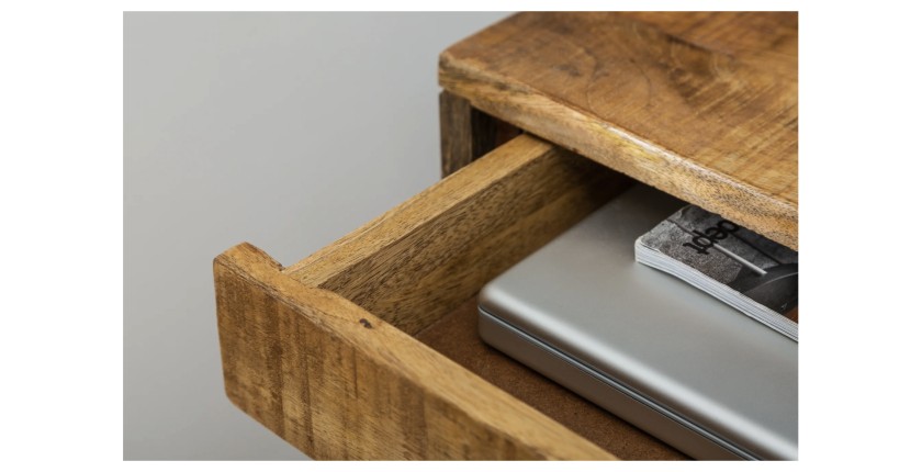 Zoom sur le tiroir ouvert du bureau SCANOVA 120cm en bois de manguier