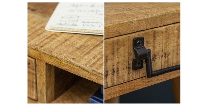 Zoom sur les éléments du bureau SCANOVA 120cm en bois de manguier