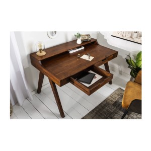 Bureau SKAGEN 120cm en acacia vu de côté avec tiroir ouvert