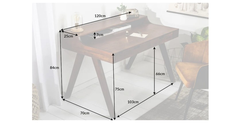 Bureau SKAGEN 120cm en acacia dimensions