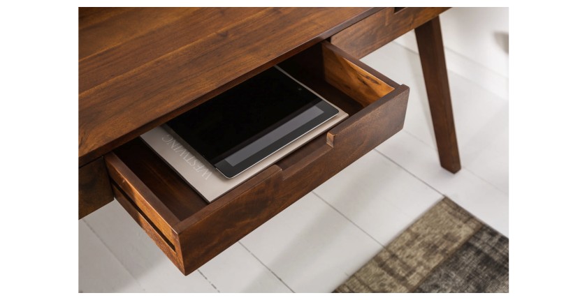 Zoom sur le tiroir ouvert du bureau SKAGEN 120cm en acacia