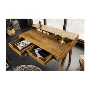 Bureau SKAGEN 120cm en manguier vu de haut avec tiroirs ouverts