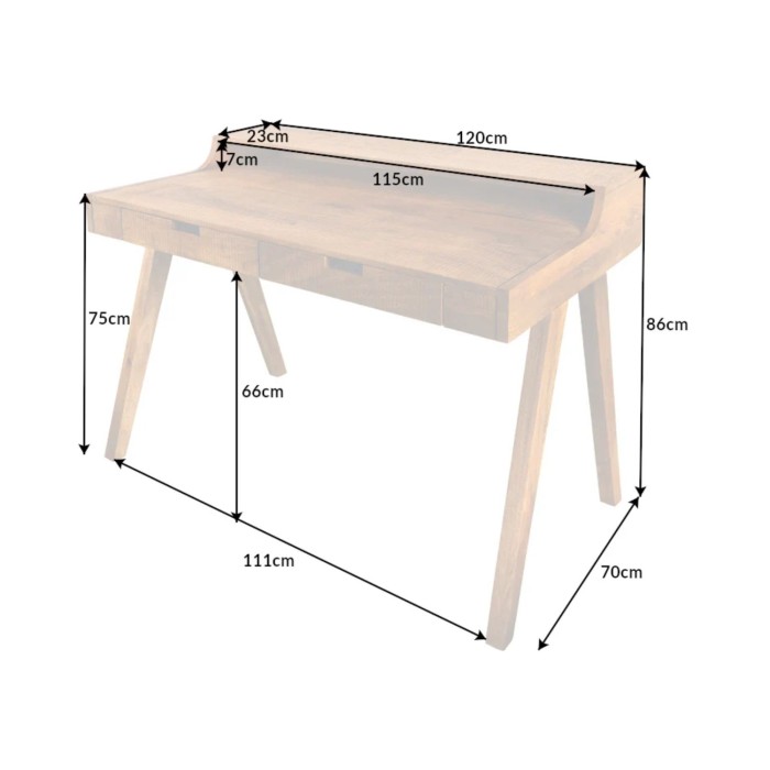 Bureau SKAGEN 120cm en manguier dimensions