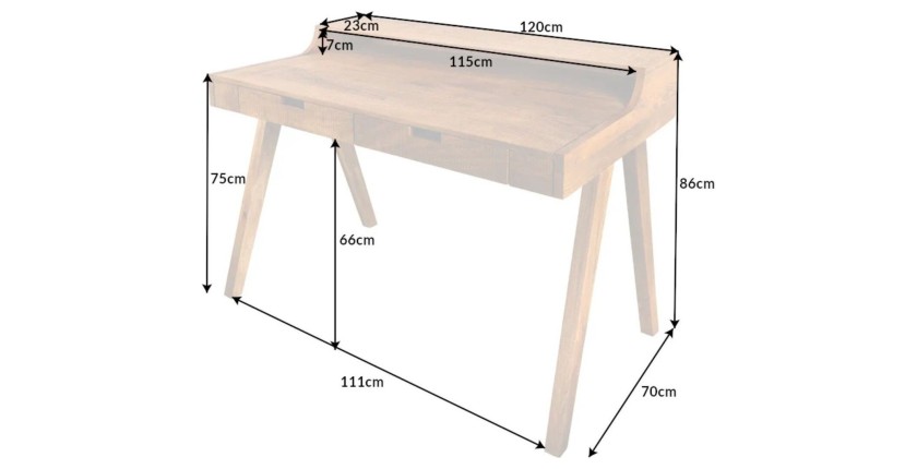 Bureau SKAGEN 120cm en manguier dimensions