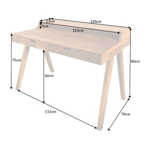 Bureau SKAGEN 120cm en manguier dimensions