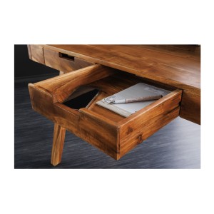 Zoom sur le tiroir ouvert du bureau SKAGEN 100cm en acacia clair