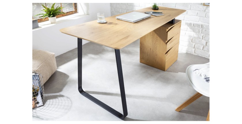 Bureau LUNISSIA 160cm effet bois clair vu de côté