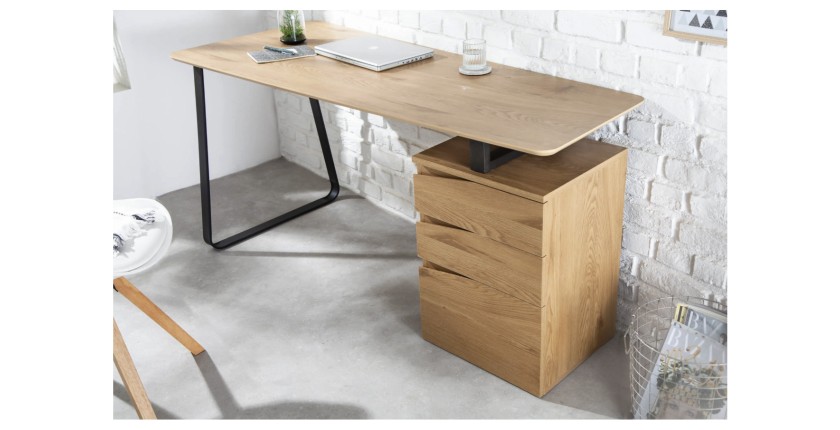 Bureau LUNISSIA 160cm effet bois clair mis en situation