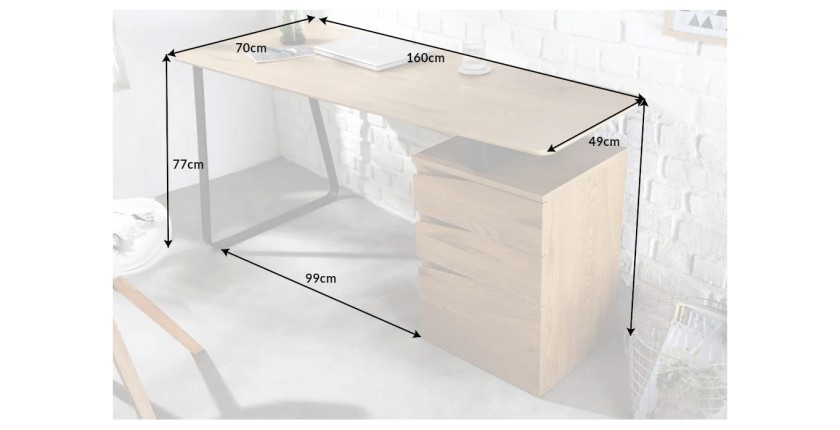 Bureau LUNISSIA 160cm effet bois clair dimensions