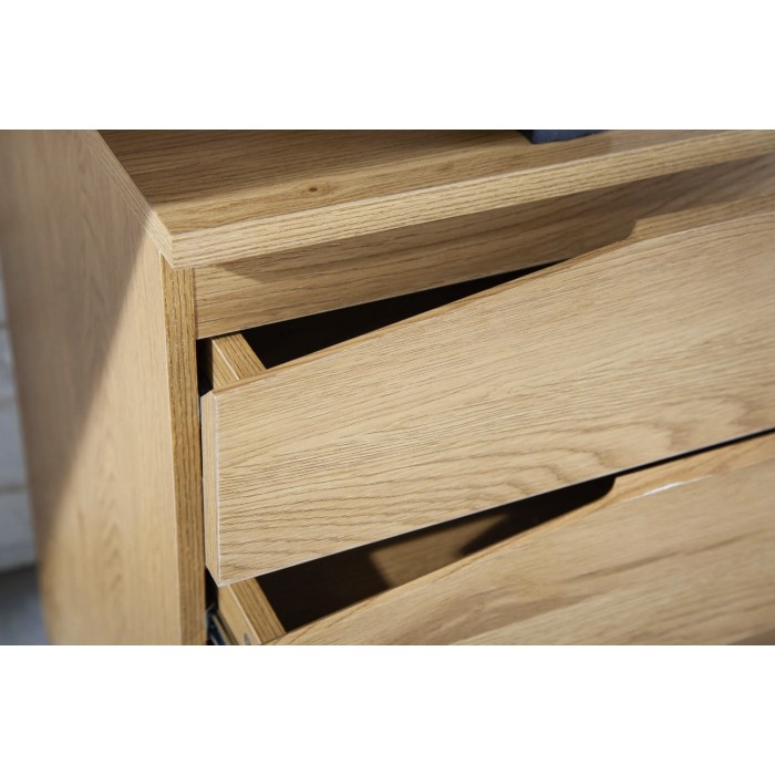 Recht bureau LUNISSIA 160 cm licht houteffect met 3-ladige kast en zwart metalen poot - Design