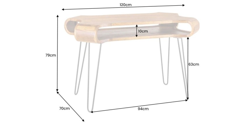 Bureau NERA 120cm en sheesham dimensions
