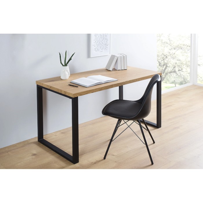 Büro Schreibtisch ZENTOR 128 cm in heller Holzoptik mit U-förmigen schwarzen Metallbeinen – Industriestil