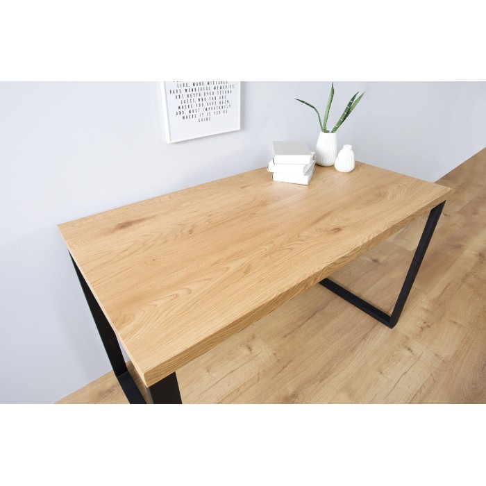 Büro Schreibtisch ZENTOR 128 cm in heller Holzoptik mit U-förmigen schwarzen Metallbeinen – Industriestil