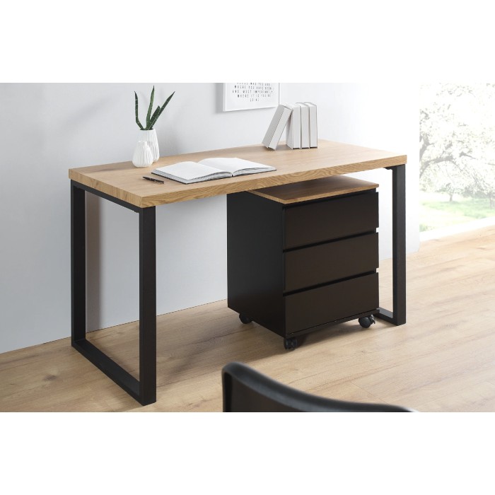 Büro Schreibtisch ZENTOR 128 cm in heller Holzoptik mit U-förmigen schwarzen Metallbeinen – Industriestil