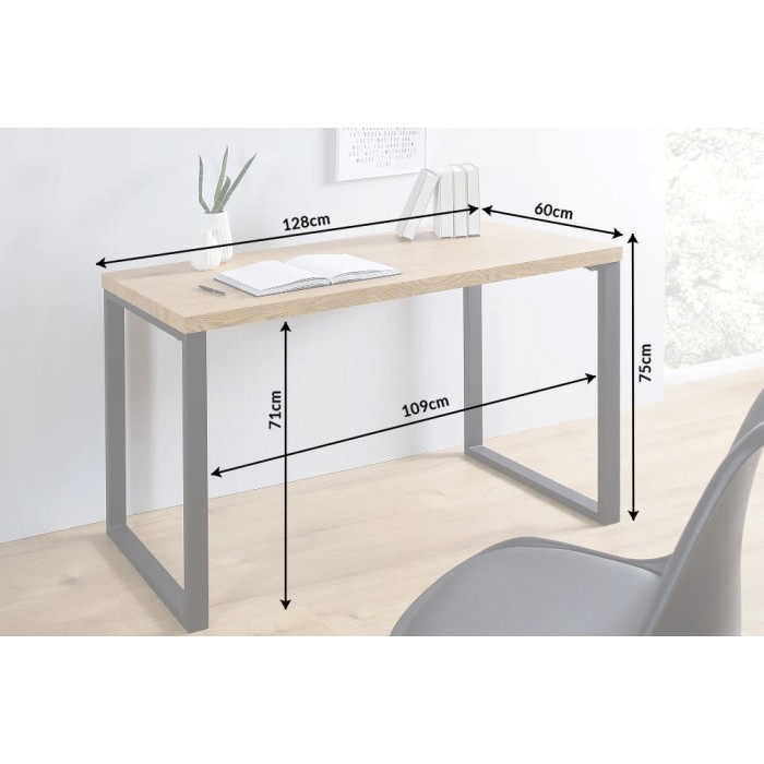 Büro Schreibtisch ZENTOR 128 cm in heller Holzoptik mit U-förmigen schwarzen Metallbeinen – Industriestil