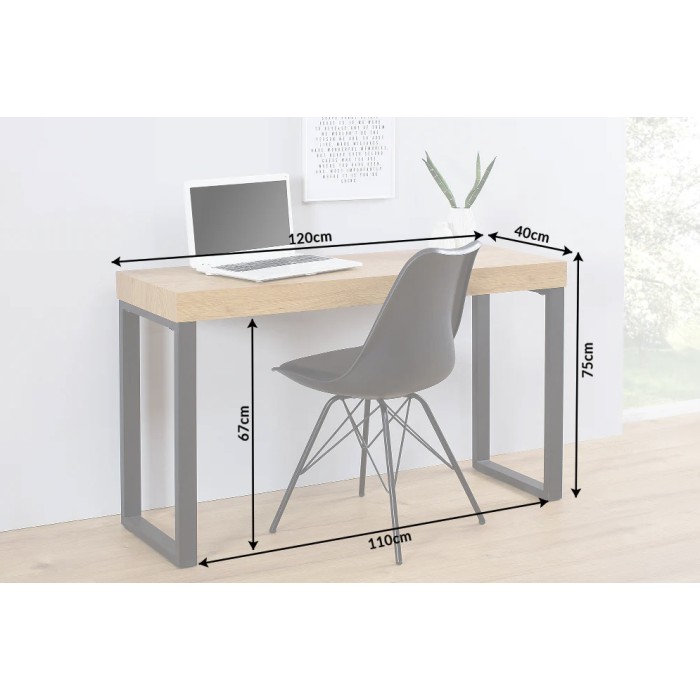 Bureau ZENTOR 120cm effet bois clair plateau épais dimensions