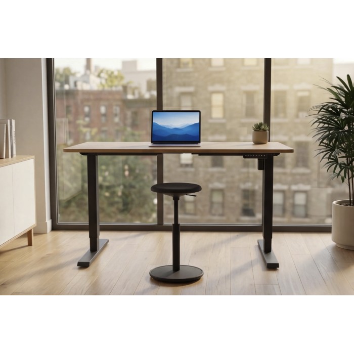 Bureau ZENTOR 140cm en chêne, réglable en hauteur vu de face