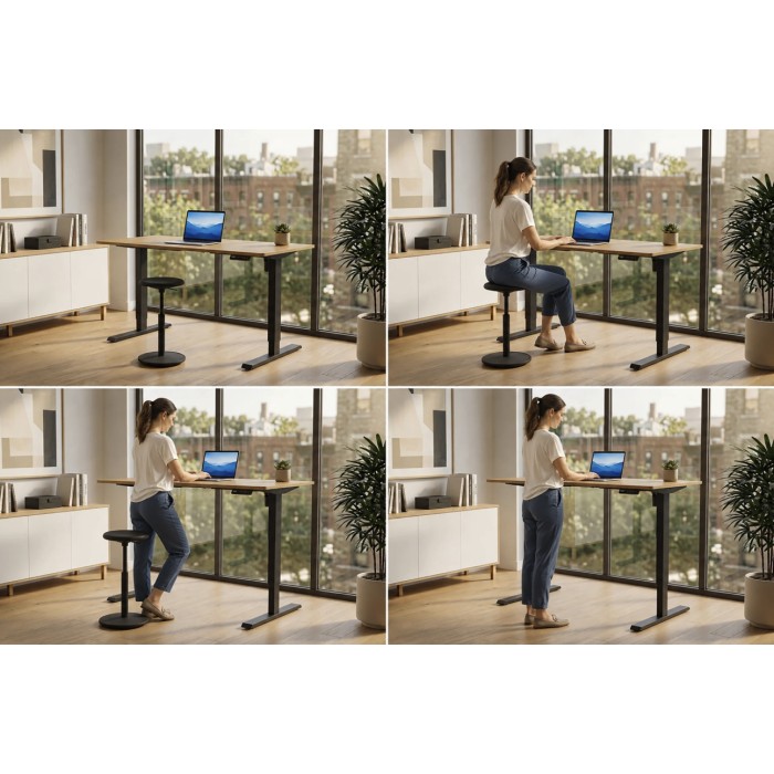 Zoom sur l'utilisation du bureau ZENTOR 140cm en chêne, réglable en hauteur