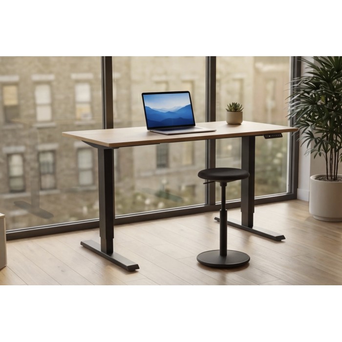 Bureau ZENTOR 140cm en chêne, réglable en hauteur vu de côté