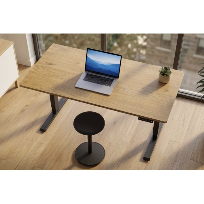 Bureau ZENTOR 140cm en chêne, réglable en hauteur vu de haut