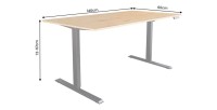 Bureau ZENTOR 140cm en chêne, réglable en hauteur dimensions