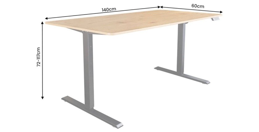 Bureau ZENTOR 140cm en chêne, réglable en hauteur dimensions