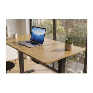 Bureau ZENTOR 140cm en chêne, réglable en hauteur vu de haut rapprochée