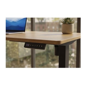 Zoom sur le système de commande du bureau ZENTOR 140cm en chêne, réglable en hauteur