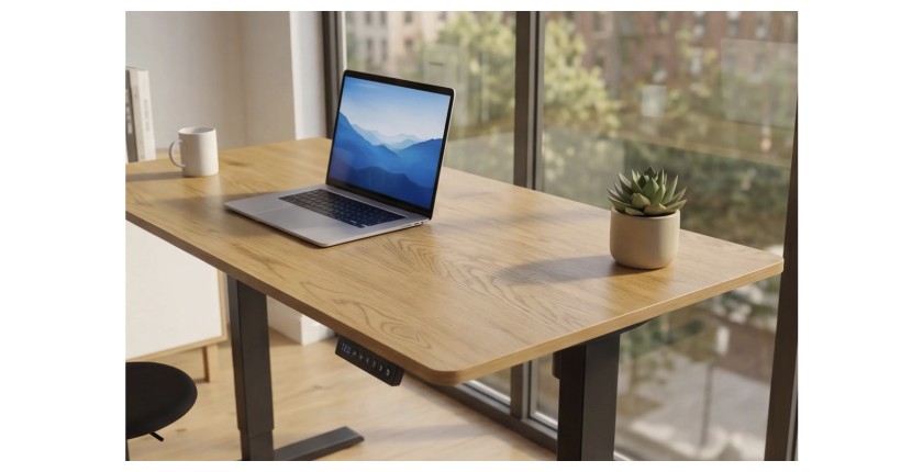 Bureau ZENTOR 160cm réglable en hauteur vu de haut rapproché