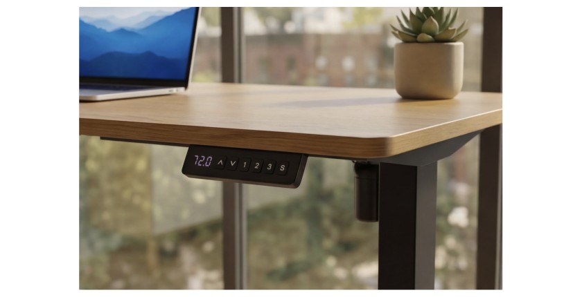 Zoom sur le panneau de contrôle du bureau ZENTOR 160cm réglable en hauteur