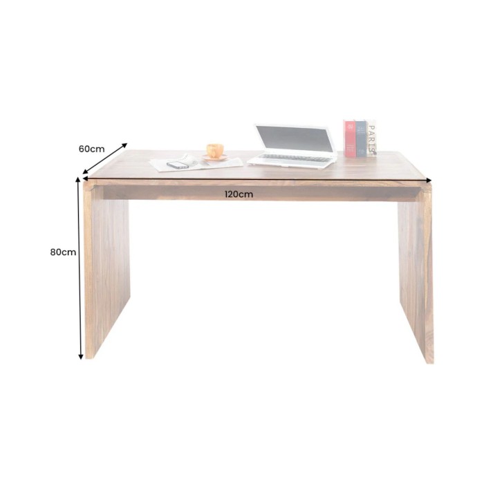 Schreibtisch NOMA 120 cm in massivem, lackiertem Sheeshamholz – Abgerundete Ecken und rustikaler Stil