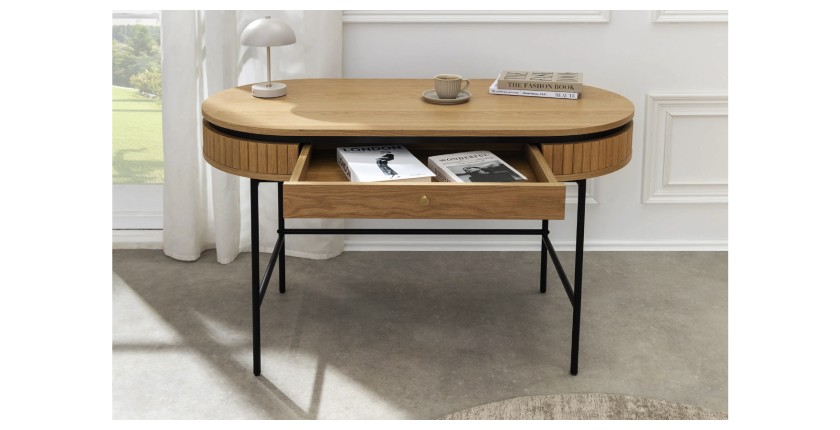 Bureau SOREN 120cm vu de face avec tiroir ouvert
