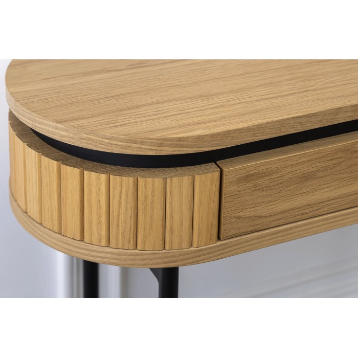 Scrivania console SOREN 120 cm effetto rovere chiaro con cassetto e gambe in metallo nero – Stile chic