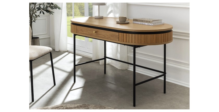 Bureau-Konsole SOREN 120 cm in heller Eichenoptik mit Schublade und schwarzen Metallbeinen – schicker Stil