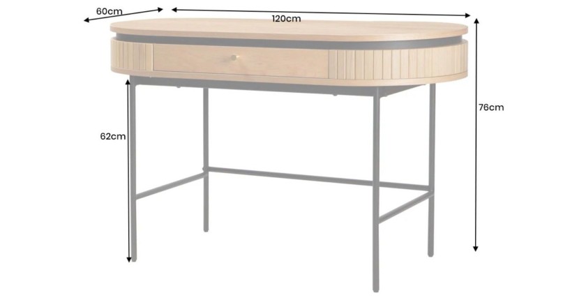 Bureau-Konsole SOREN 120 cm in heller Eichenoptik mit Schublade und schwarzen Metallbeinen – schicker Stil